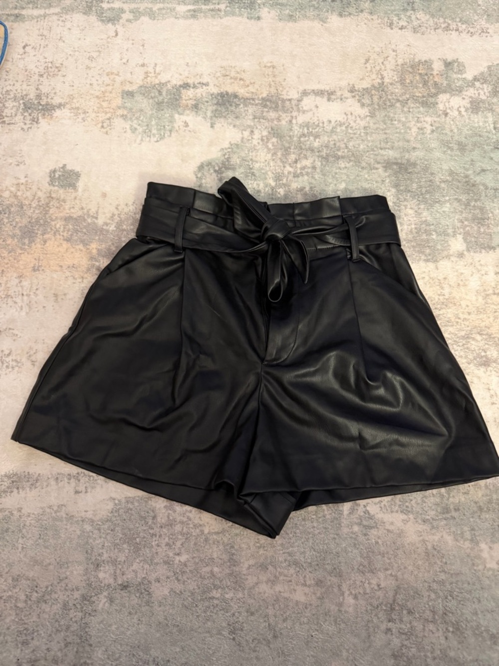 Zara Black High-Waist Faux Leather Tie-Waist Shorts